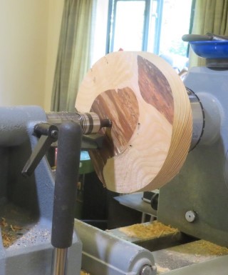 A large blank on the lathe by Chris Withall
